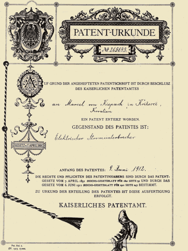 Patent letter for illumination dynamo sent by Austrian Patent Office