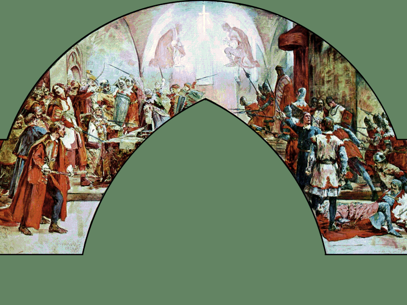 Križevci Bloody Assembly in 1397, the painting made by Oton Iveković in 1914, displayed on the arch of the Church of the Holy Cross