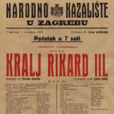 Plakat predstave Kralj Rikard III iz studenog 1923. godine